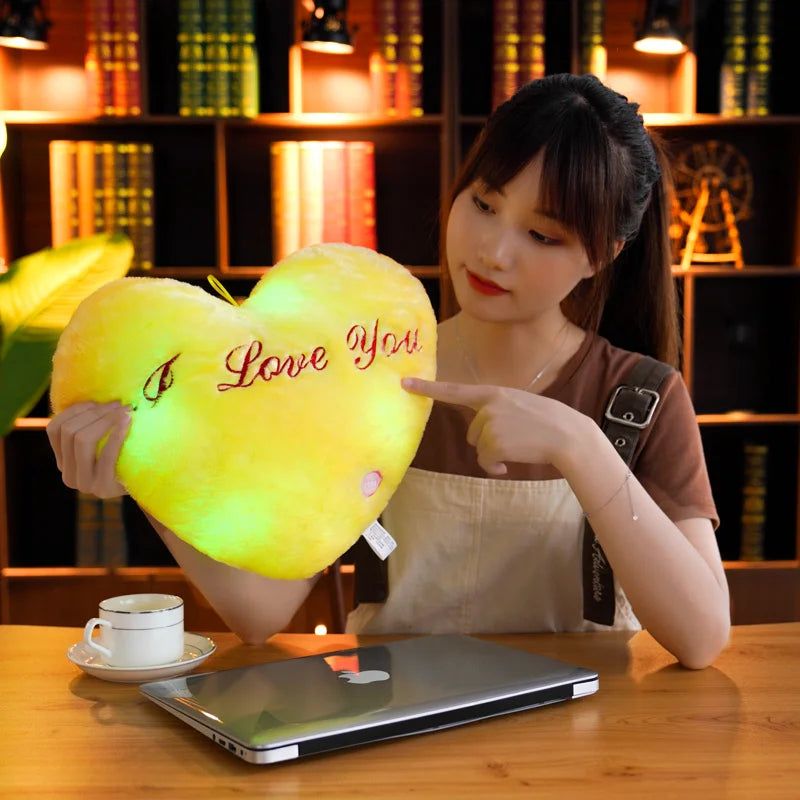 1pc 35CM Glowing Heart Shaped Plush Pillow Stuffed Decorate I LOVE U Colorful Luminous Toy Kids Companion Present Lovers Gift