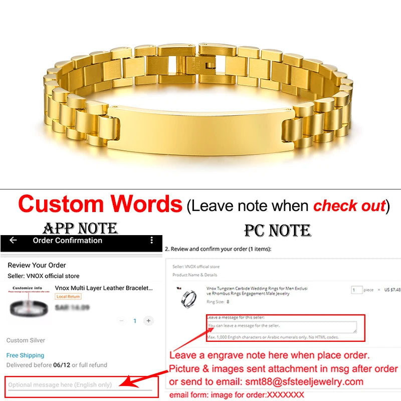 Vnox Customize TO DAD Bracelets for Men Glossy Stainless Steel Link Chain Engrave Thanks Quotes Casual Qualified Jewelry Gift