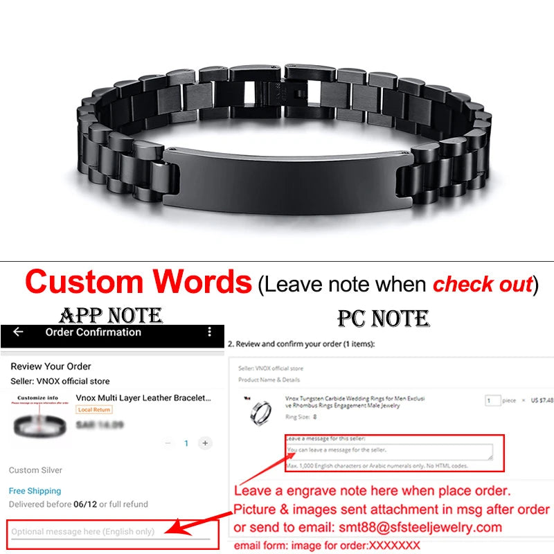 Vnox Customize TO DAD Bracelets for Men Glossy Stainless Steel Link Chain Engrave Thanks Quotes Casual Qualified Jewelry Gift