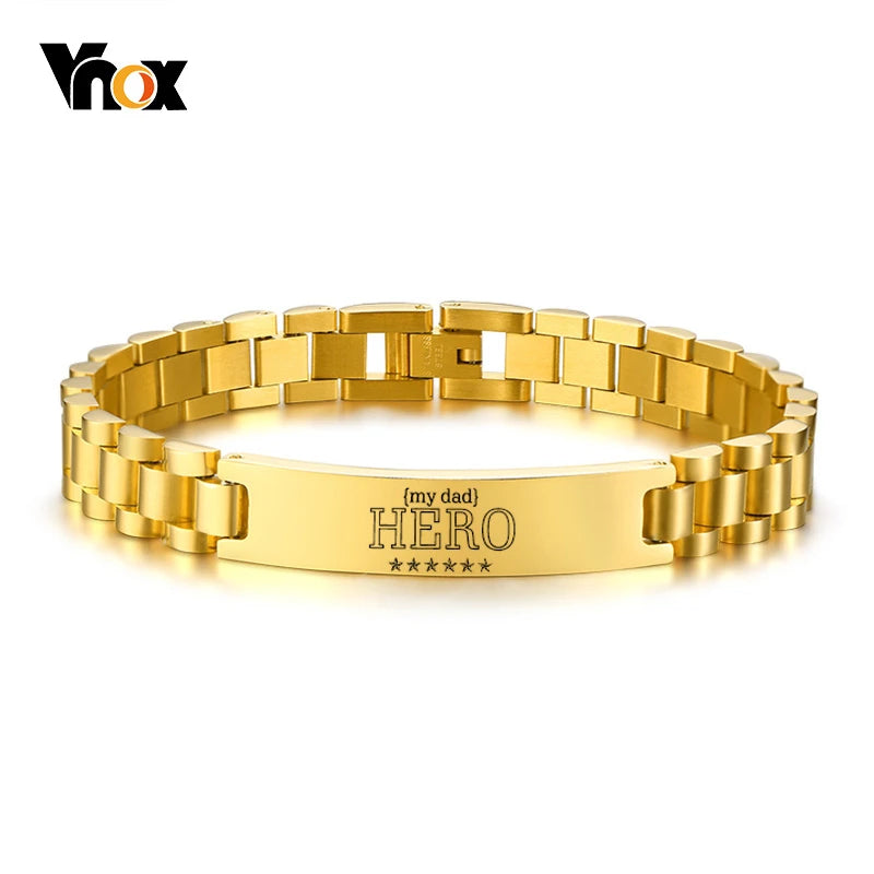 Vnox Customize TO DAD Bracelets for Men Glossy Stainless Steel Link Chain Engrave Thanks Quotes Casual Qualified Jewelry Gift