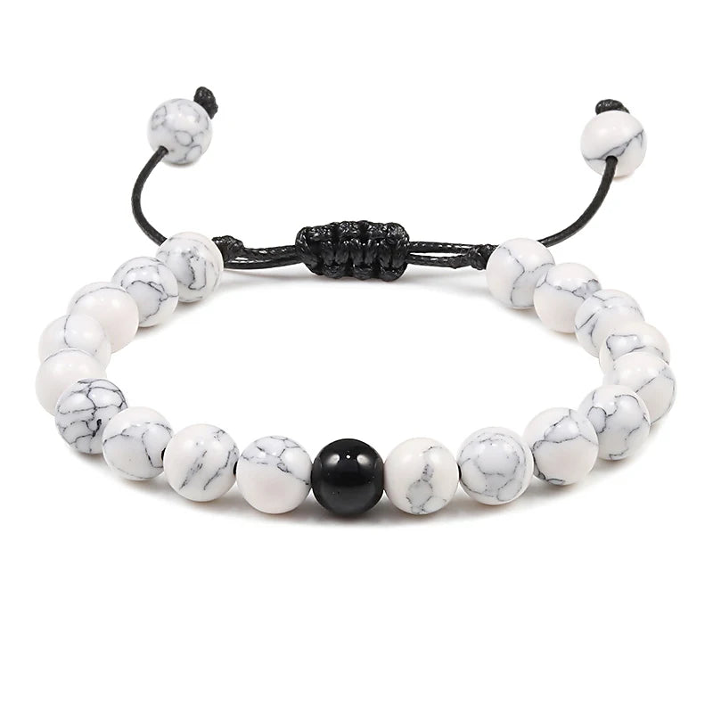 Adjustable Couples Distance Beaded Bracelets Natural Stone Lava Matte White Black Braided Bracelet for Men Women Gifts Pulseiras