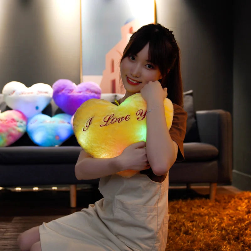 1pc 35CM Glowing Heart Shaped Plush Pillow Stuffed Decorate I LOVE U Colorful Luminous Toy Kids Companion Present Lovers Gift