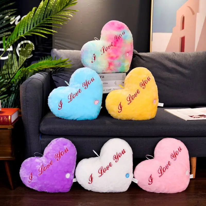 1pc 35CM Glowing Heart Shaped Plush Pillow Stuffed Decorate I LOVE U Colorful Luminous Toy Kids Companion Present Lovers Gift