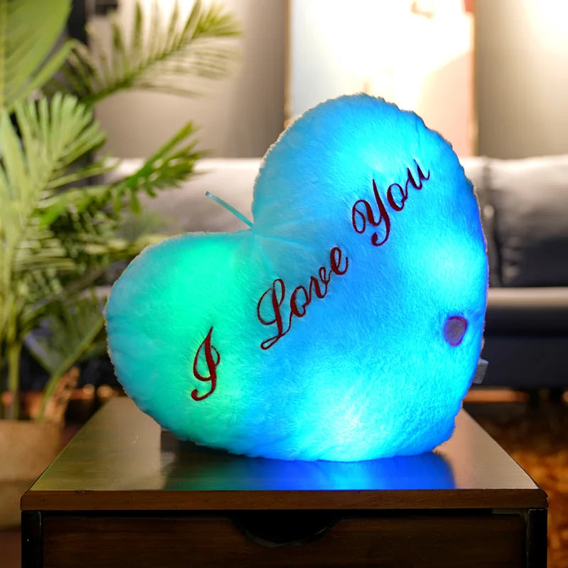 1pc 35CM Glowing Heart Shaped Plush Pillow Stuffed Decorate I LOVE U Colorful Luminous Toy Kids Companion Present Lovers Gift