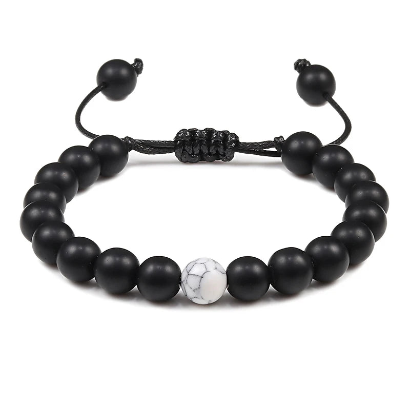 Adjustable Couples Distance Beaded Bracelets Natural Stone Lava Matte White Black Braided Bracelet for Men Women Gifts Pulseiras