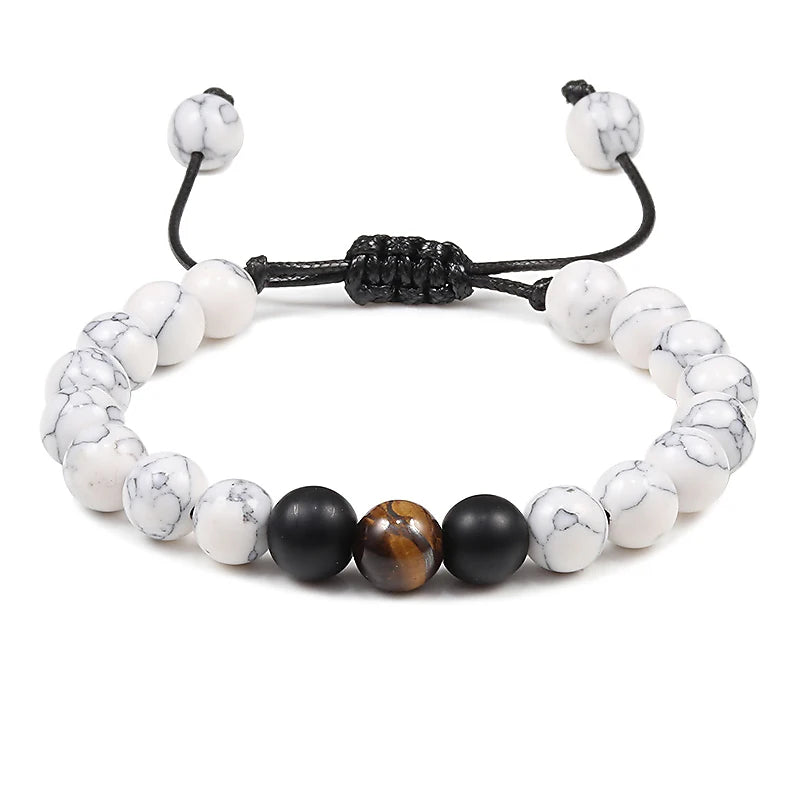 Adjustable Couples Distance Beaded Bracelets Natural Stone Lava Matte White Black Braided Bracelet for Men Women Gifts Pulseiras