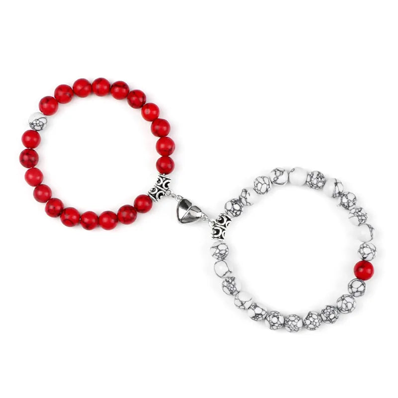 Hot Sale 2Pcs/Set Beads Bracelet For Lovers Natural Stone Distance Heart Magnet Couple Bracelets Friendship Fashion Jewelry Gift