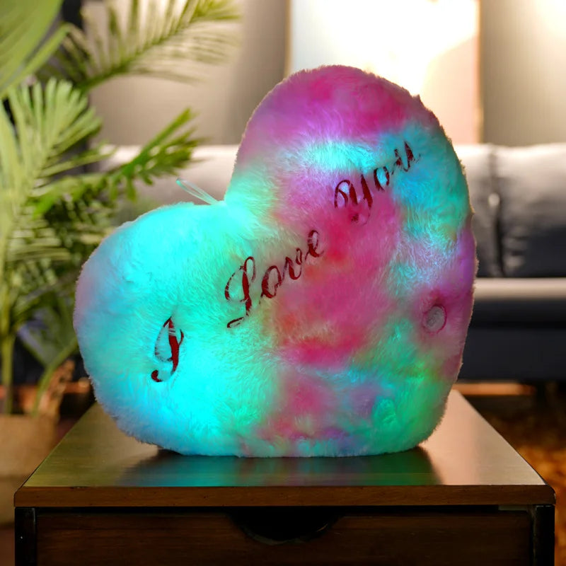 1pc 35CM Glowing Heart Shaped Plush Pillow Stuffed Decorate I LOVE U Colorful Luminous Toy Kids Companion Present Lovers Gift