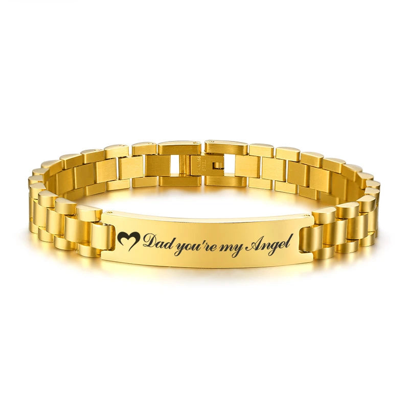 Vnox Customize TO DAD Bracelets for Men Glossy Stainless Steel Link Chain Engrave Thanks Quotes Casual Qualified Jewelry Gift