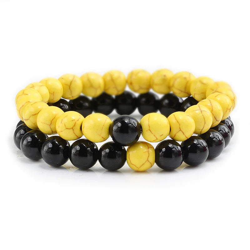 2Pcs/set Couple Distance Beaded Bracelet Natural Stone Strand Bracelets Homme Charm Yoga Jewelry Gifts for Women Men Best Friend