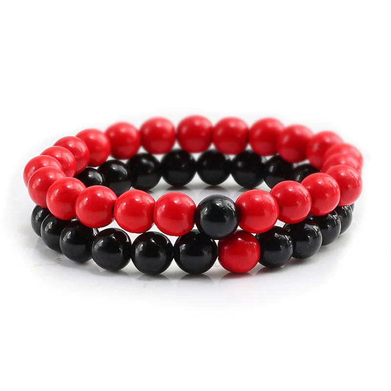 2Pcs/set Couple Distance Beaded Bracelet Natural Stone Strand Bracelets Homme Charm Yoga Jewelry Gifts for Women Men Best Friend