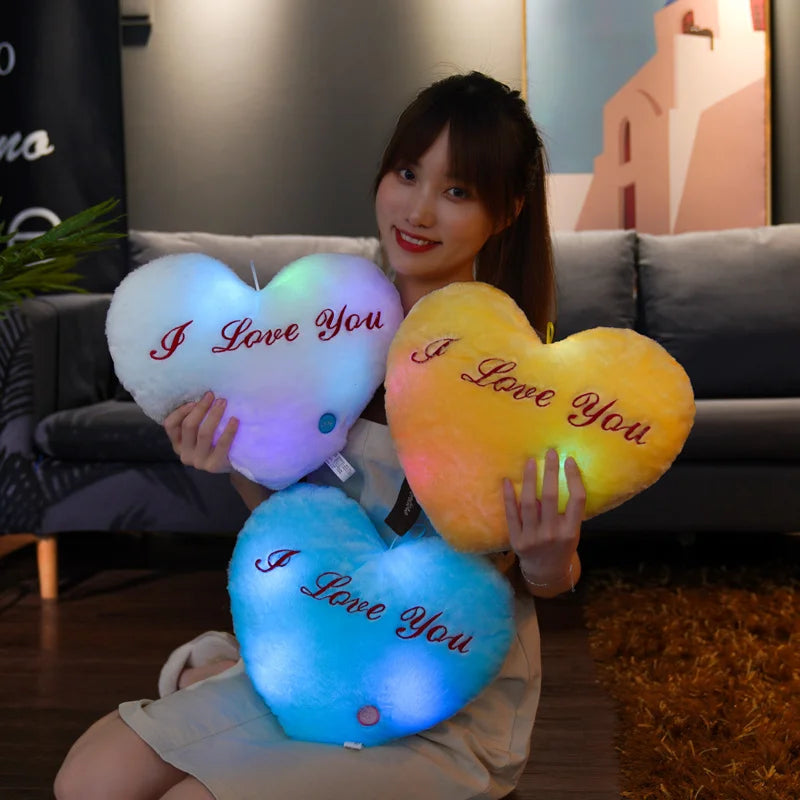 1pc 35CM Glowing Heart Shaped Plush Pillow Stuffed Decorate I LOVE U Colorful Luminous Toy Kids Companion Present Lovers Gift