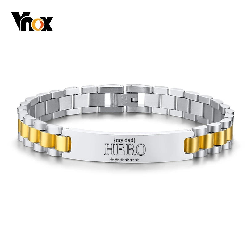 Vnox Customize TO DAD Bracelets for Men Glossy Stainless Steel Link Chain Engrave Thanks Quotes Casual Qualified Jewelry Gift