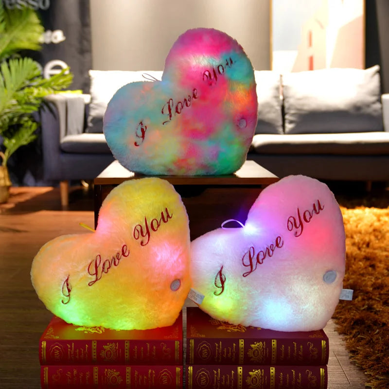 1pc 35CM Glowing Heart Shaped Plush Pillow Stuffed Decorate I LOVE U Colorful Luminous Toy Kids Companion Present Lovers Gift