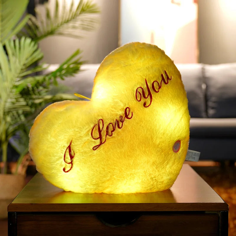 1pc 35CM Glowing Heart Shaped Plush Pillow Stuffed Decorate I LOVE U Colorful Luminous Toy Kids Companion Present Lovers Gift