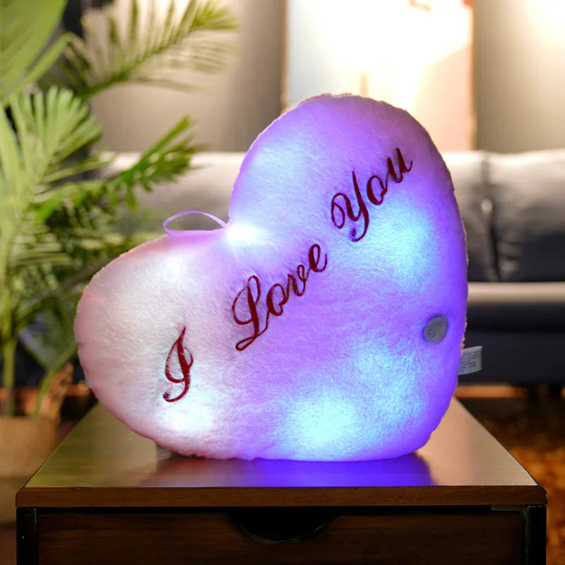 1pc 35CM Glowing Heart Shaped Plush Pillow Stuffed Decorate I LOVE U Colorful Luminous Toy Kids Companion Present Lovers Gift