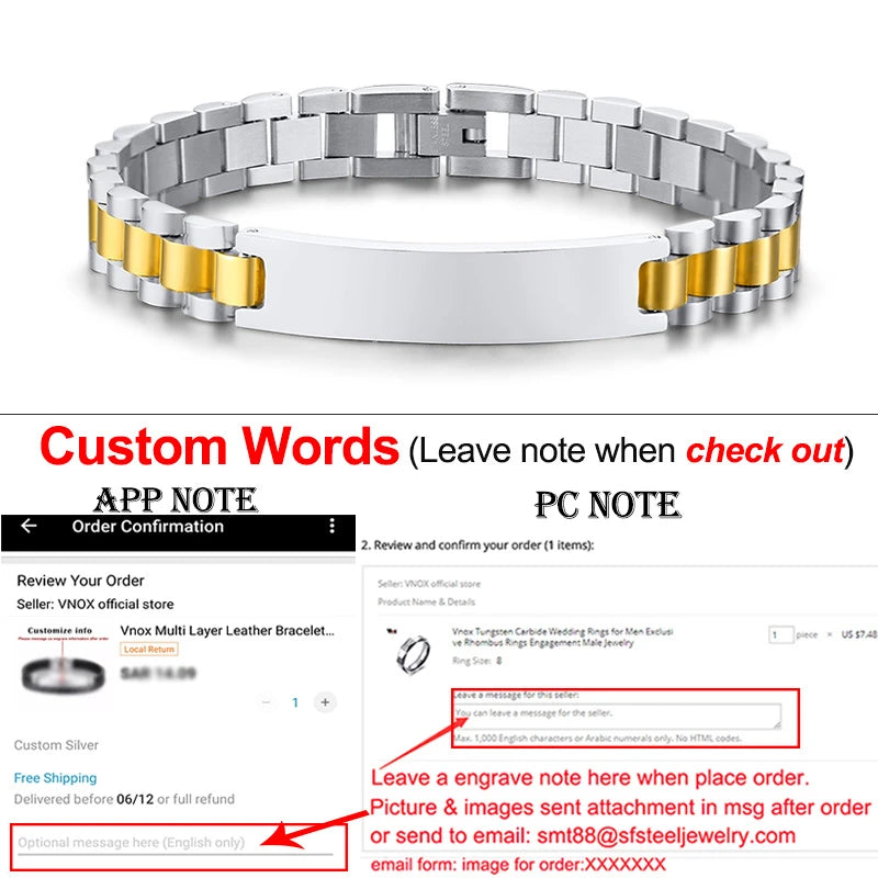 Vnox Customize TO DAD Bracelets for Men Glossy Stainless Steel Link Chain Engrave Thanks Quotes Casual Qualified Jewelry Gift