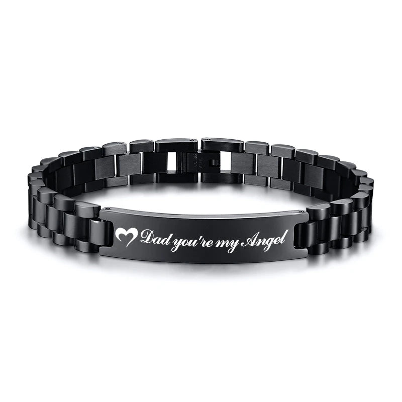 Vnox Customize TO DAD Bracelets for Men Glossy Stainless Steel Link Chain Engrave Thanks Quotes Casual Qualified Jewelry Gift