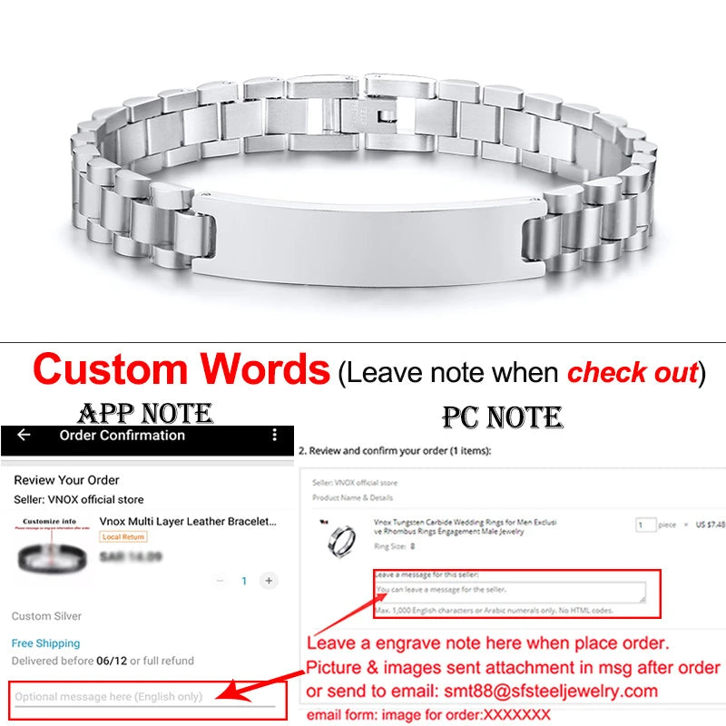 Vnox Customize TO DAD Bracelets for Men Glossy Stainless Steel Link Chain Engrave Thanks Quotes Casual Qualified Jewelry Gift