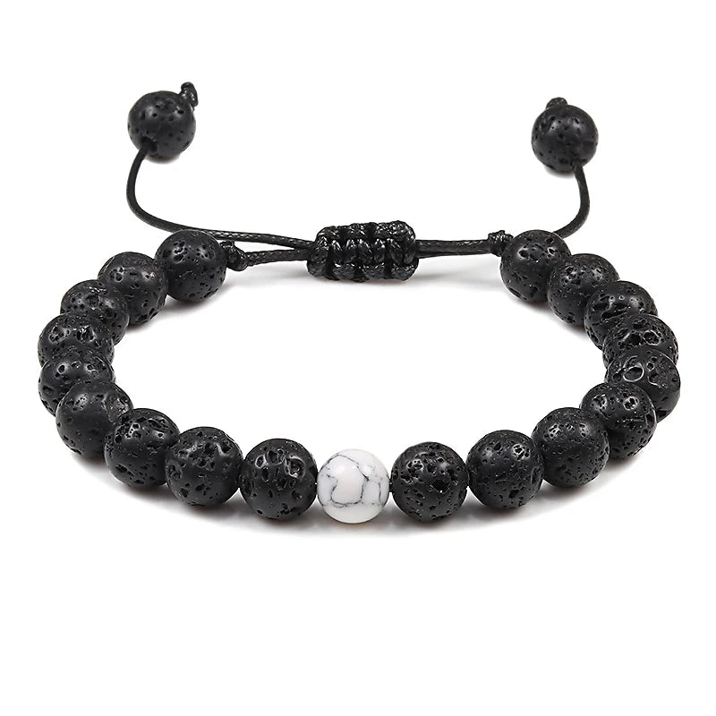 Adjustable Couples Distance Beaded Bracelets Natural Stone Lava Matte White Black Braided Bracelet for Men Women Gifts Pulseiras