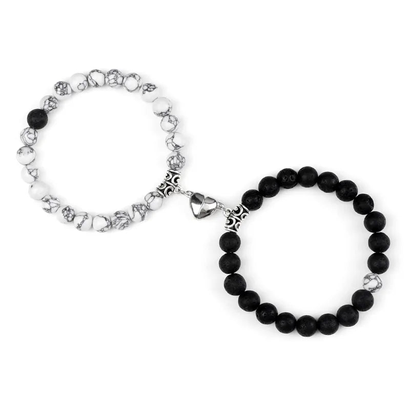 Hot Sale 2Pcs/Set Beads Bracelet For Lovers Natural Stone Distance Heart Magnet Couple Bracelets Friendship Fashion Jewelry Gift