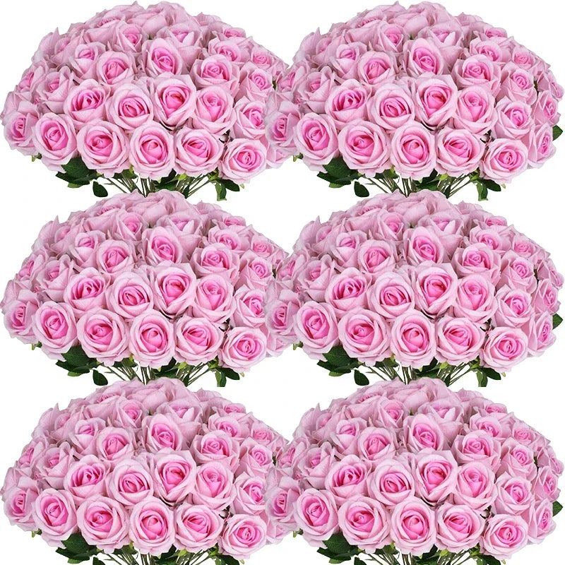 100 Pieces Artificial Roses Flowers Fake Silk Roses Bouquet for Table Centerpiece Vases Wedding Party Decor