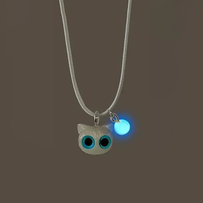 Cute Acrylic Black White Cat Couple Bracelet Necklace Glow In The Dark Bead Bracelets For Women Men Girls Boys