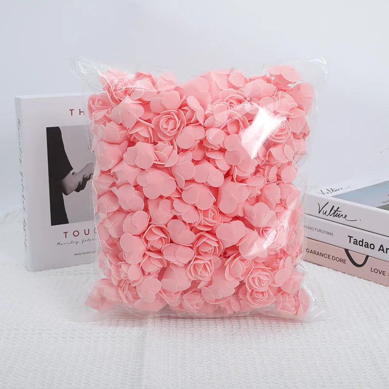 100/500pcs 3.5cm Artificial Rose Heads Foam Rose Artificial Flowers for Rose Bear Valentine Gift Wedding Party