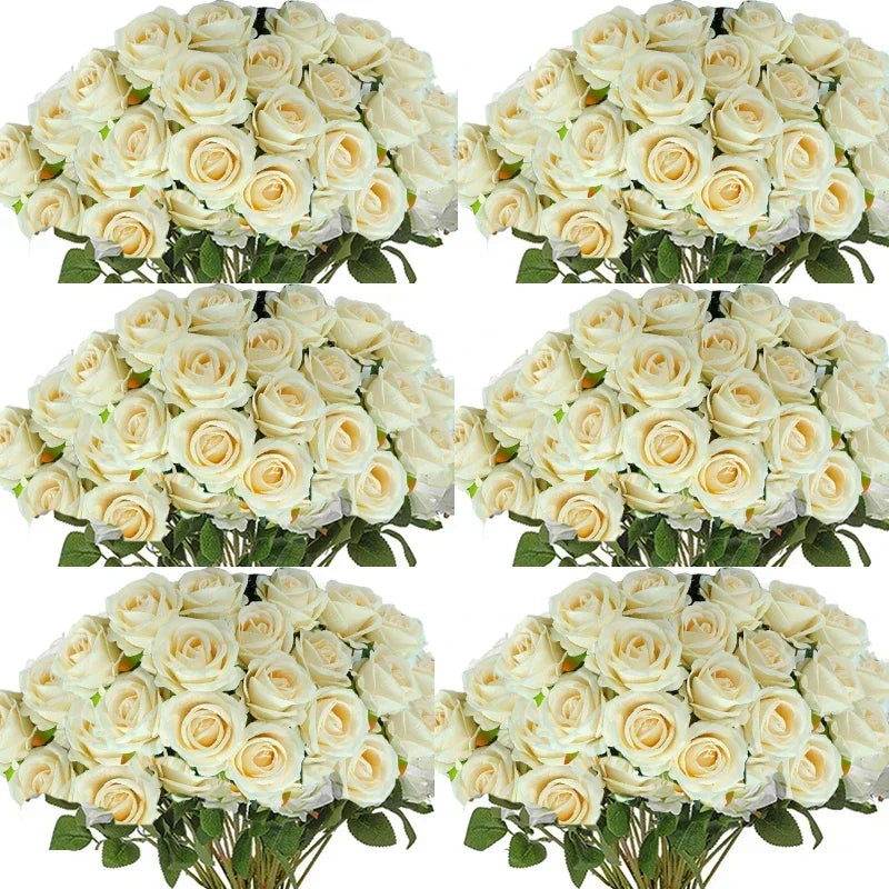 100 Pieces Artificial Roses Flowers Fake Silk Roses Bouquet for Table Centerpiece Vases Wedding Party Decor