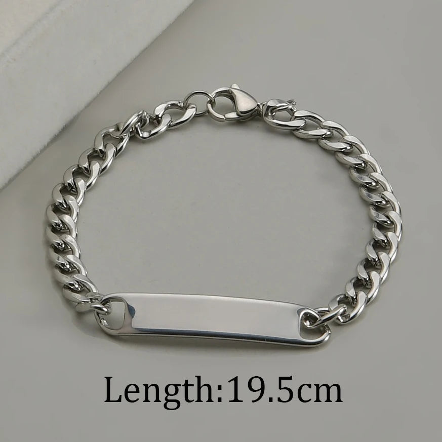 Sifisrri Personalized Engrave Name Bracelet For Women Men Stainless Steel Adjustable Cuban Chain Boys Custom Date Jewelry Gift