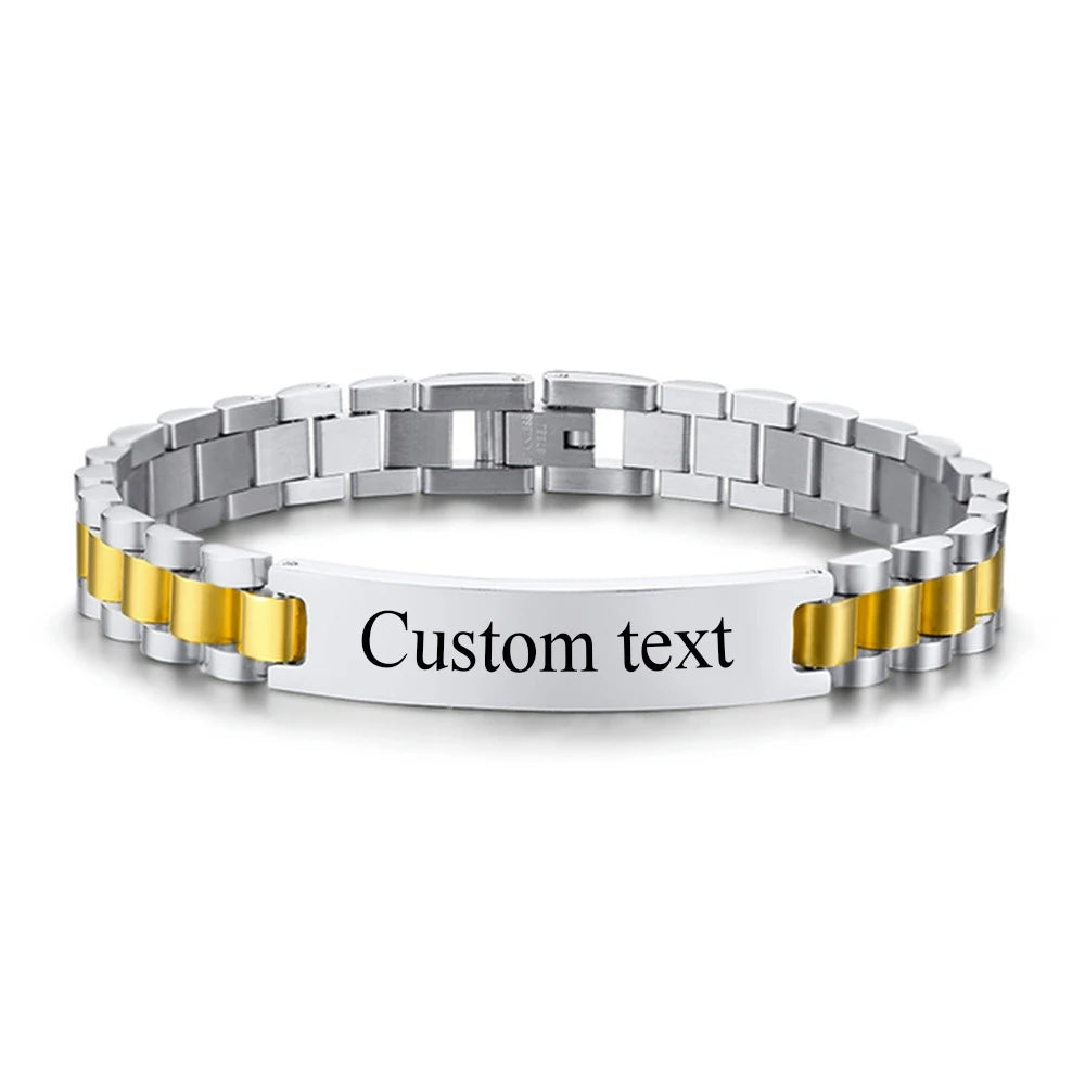 Custom Text Name Men Stainless Steel Bracelet watch band Personalized Engrave Logo Id Bracelets For Women Gift Jewelry