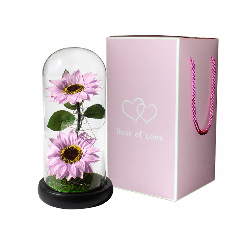 Mothers Day Rose Gifts for Mom, Galaxy Glass Rose Forever Eternal Crystal Flower Light Up Rose in Glass Dome with Butterfly Moth
