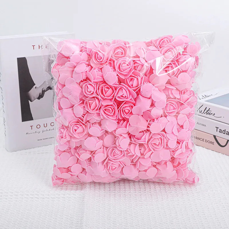 100/500pcs 3.5cm Artificial Rose Heads Foam Rose Artificial Flowers for Rose Bear Valentine Gift Wedding Party