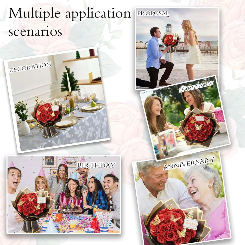 Glitter Shiny Roses Artificial Flowers Bouquet 24Pcs DIY Fake Flower Gifts Idea for Birthday Valentine's Day Anniversary Wedding