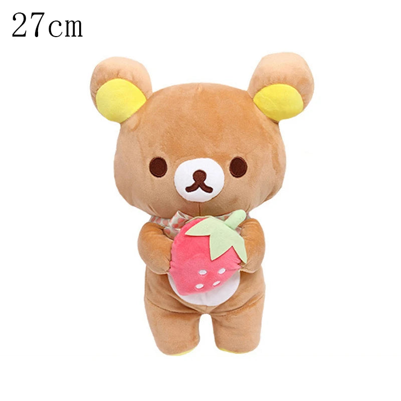 New Strawberry Rilakkuma Plush Toy Cute Soft Teddy Bear Stuffed Doll Cartoon White Brown Couple Friends Birthday Gift for Kids