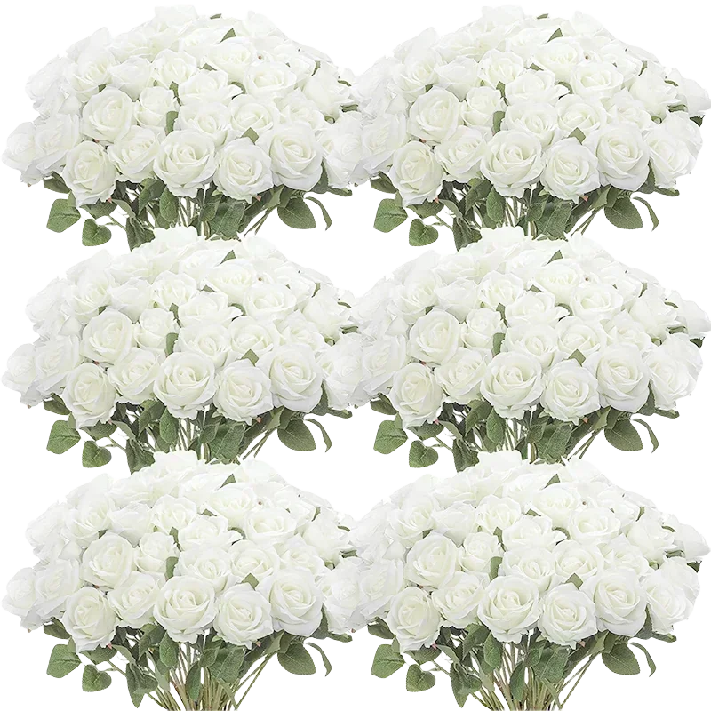 100 Pieces Artificial Roses Flowers Fake Silk Roses Bouquet for Table Centerpiece Vases Wedding Party Decor