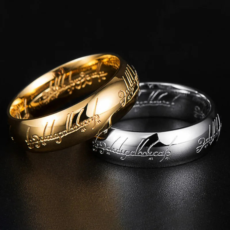 Titanium Steel Lord of The Rings Engraving Fast Fading Titanium Steel Couple Ring Hand Jewelry Wholesale