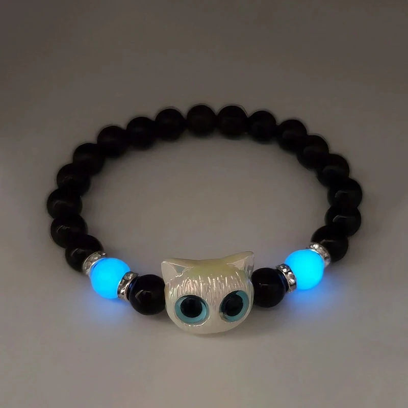 Cute Acrylic Black White Cat Couple Bracelet Necklace Glow In The Dark Bead Bracelets For Women Men Girls Boys