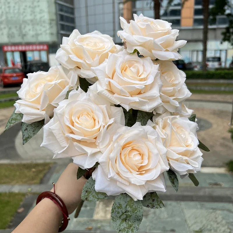 9 Heads/1 Bunch Diamond Rose Artificial Floral Bride Bouquet diy Wedding Flower Wall Accessories Party Gift Home Decor Props