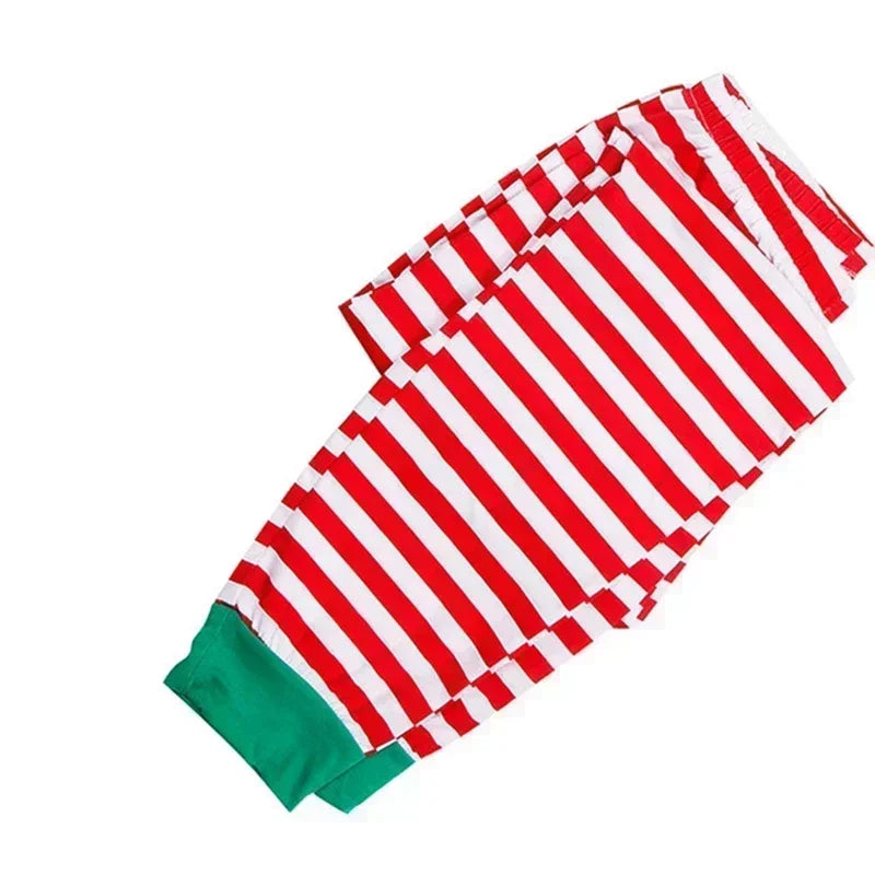 2025 Xmas Wear Family Look Cartoon Striped Print Christmas Pajamas Set Mother Father Kids Matching Outfits Cute Soft Sleepwear