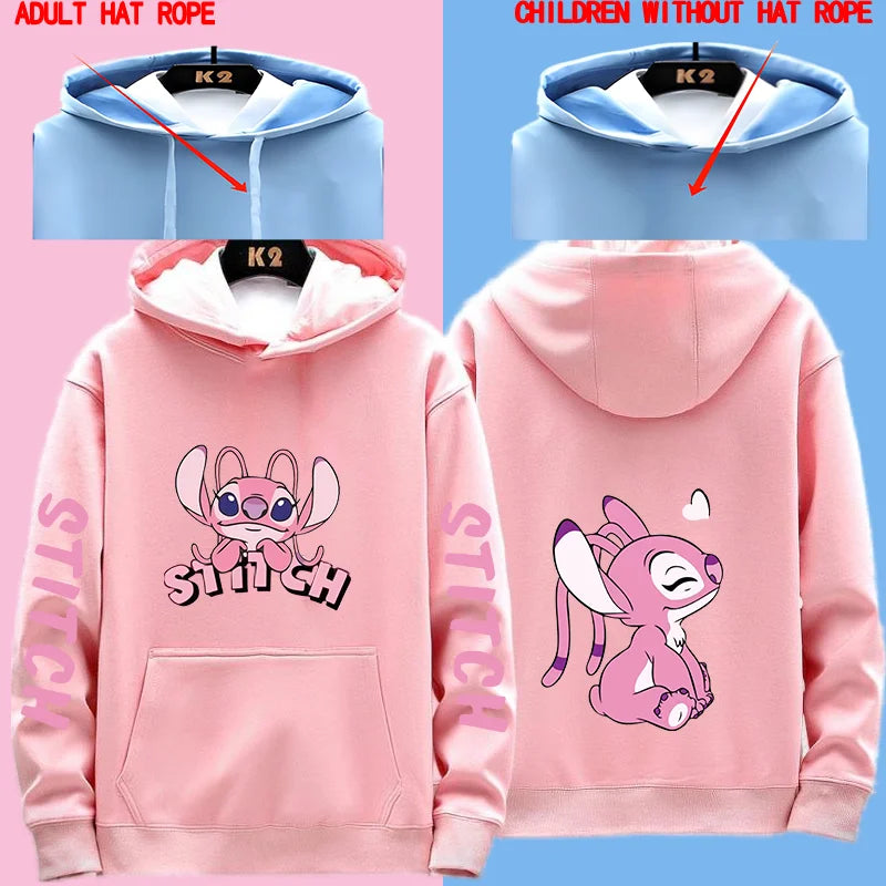 Miniso Funny Anime Autum Winter Men Women Hoodie Children Clothe Kid Girl Boy Lilo and Stitch Sweatshirt Manga Hoody Baby Casual