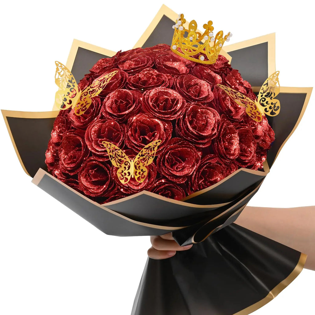 Glitter Shiny Roses Artificial Flowers Bouquet 24Pcs DIY Fake Flower Gifts Idea for Birthday Valentine's Day Anniversary Wedding
