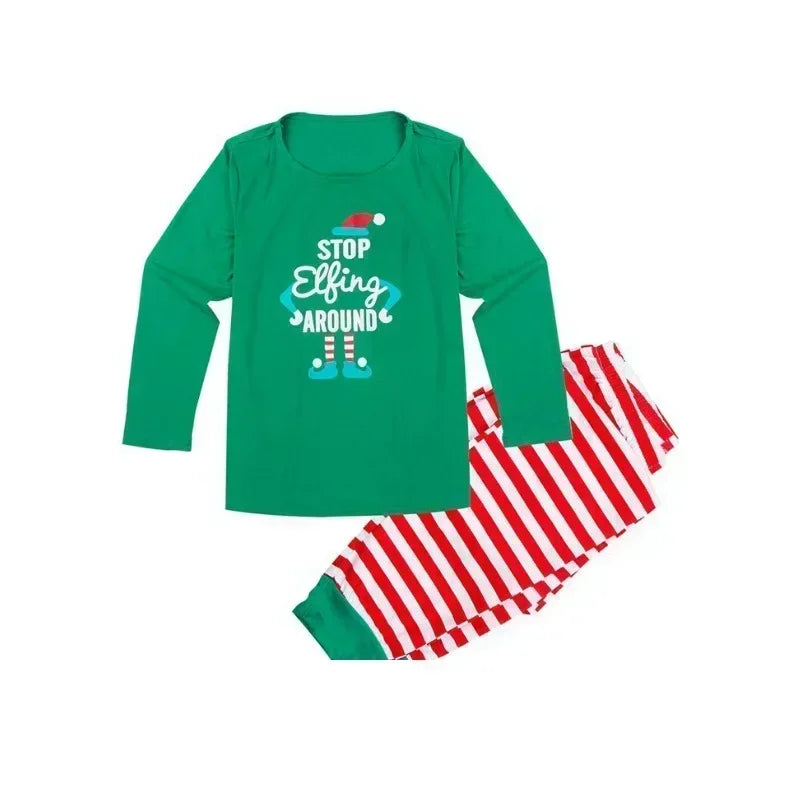 2025 Xmas Wear Family Look Cartoon Striped Print Christmas Pajamas Set Mother Father Kids Matching Outfits Cute Soft Sleepwear