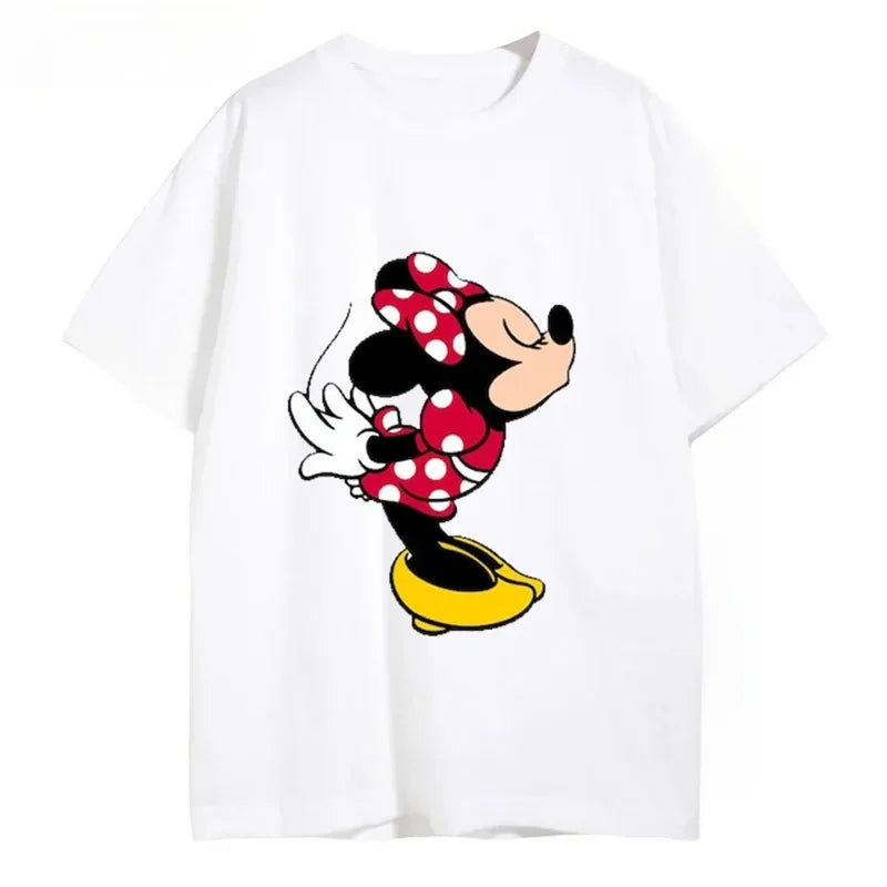 Mickey Minnie Cotton T-Shirt Women Men Disney Couple O-Neck Tops Tees Valentines Day Fashion Clothing Daily Casual Streetwear