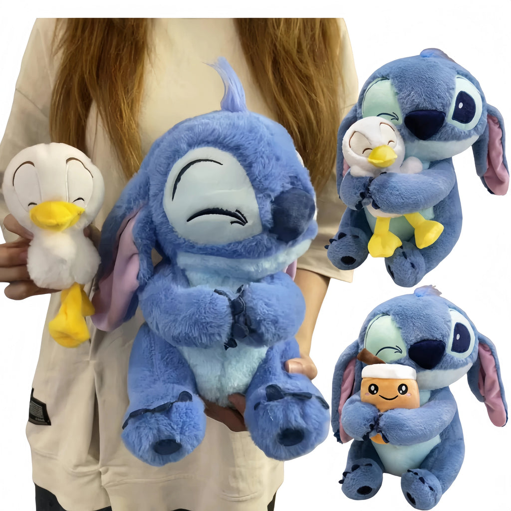 Disney Lilo & Stitch Plushies Hug Donald Duck Kawaii Anime Couple Models Cartoon Stitch Plushies With Bubble Tea Cup Doll Pillow