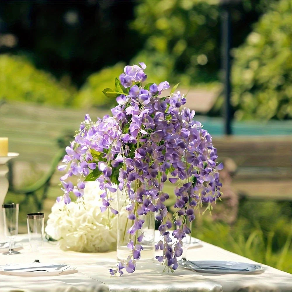 12pcs Wisteria Vine Artificial Flowers Wholesale Trailing Fake String for Home Wedding Party Decor Silk