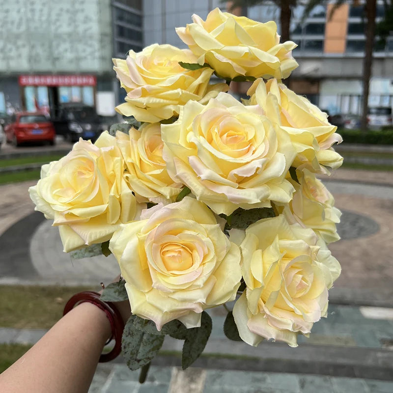 9 Heads/1 Bunch Diamond Rose Artificial Floral Bride Bouquet diy Wedding Flower Wall Accessories Party Gift Home Decor Props