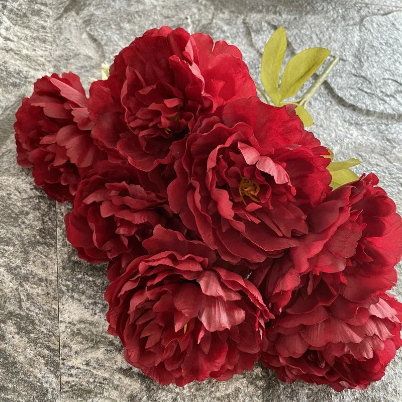 42CM New 7-head Peony Flower Simulation Bouquet Living Room Home Decoration Indoor Wedding Table Fake Artificial Flowers Cheap
