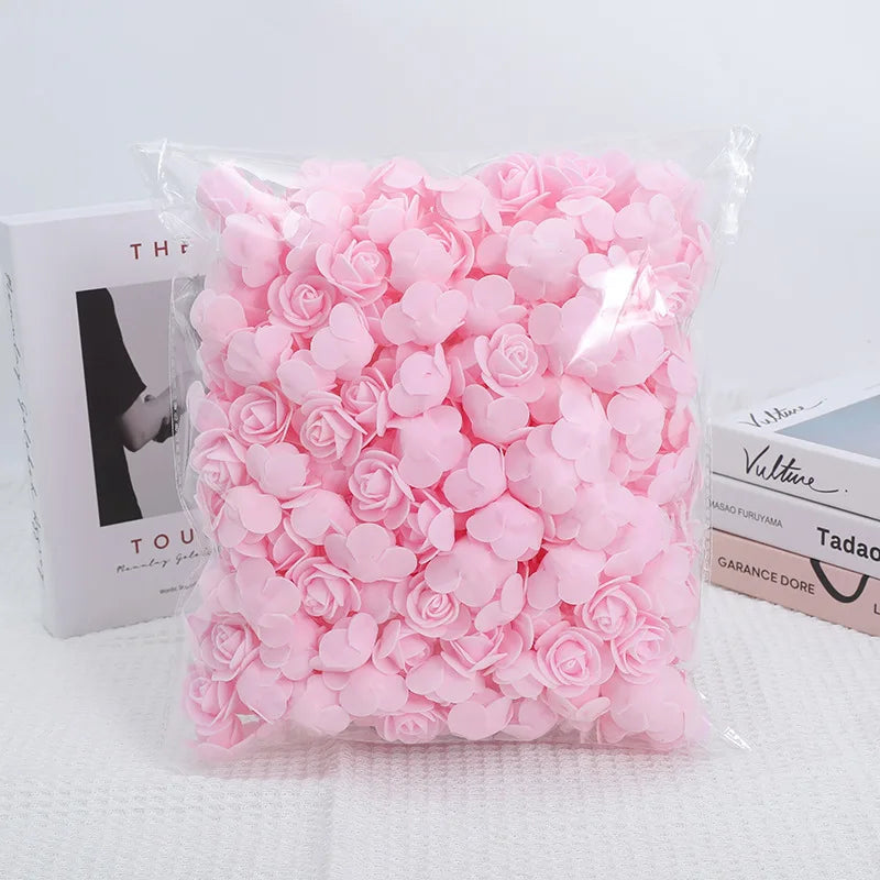 100/500pcs 3.5cm Artificial Rose Heads Foam Rose Artificial Flowers for Rose Bear Valentine Gift Wedding Party