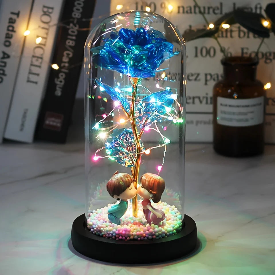 Mothers Day Rose Gifts for Mom, Galaxy Glass Rose Forever Eternal Crystal Flower Light Up Rose in Glass Dome with Butterfly Moth